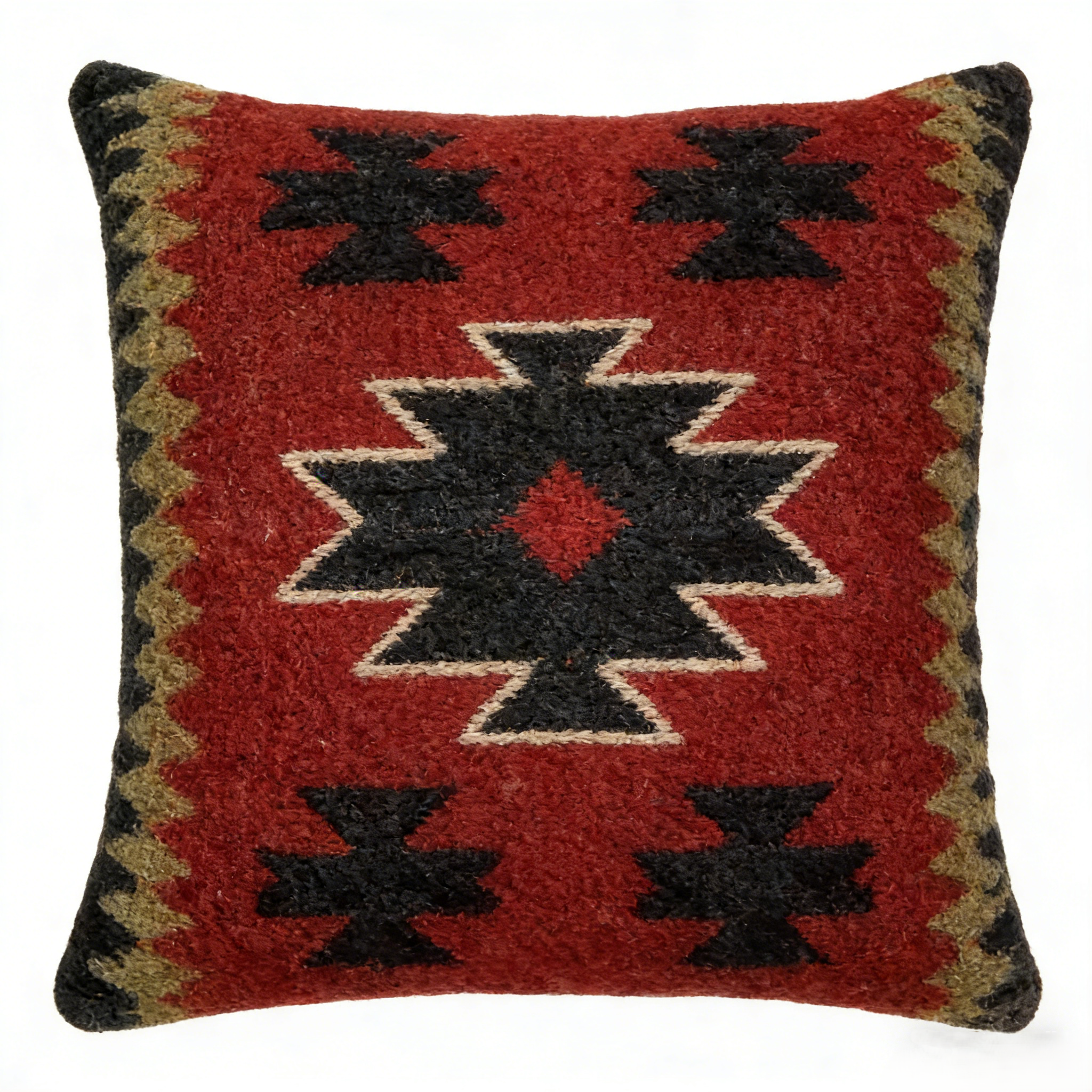 Handmade Woven Bohemian Tassel Pillow Cover with Floral Accents, Crochet Fringe Cushion Case