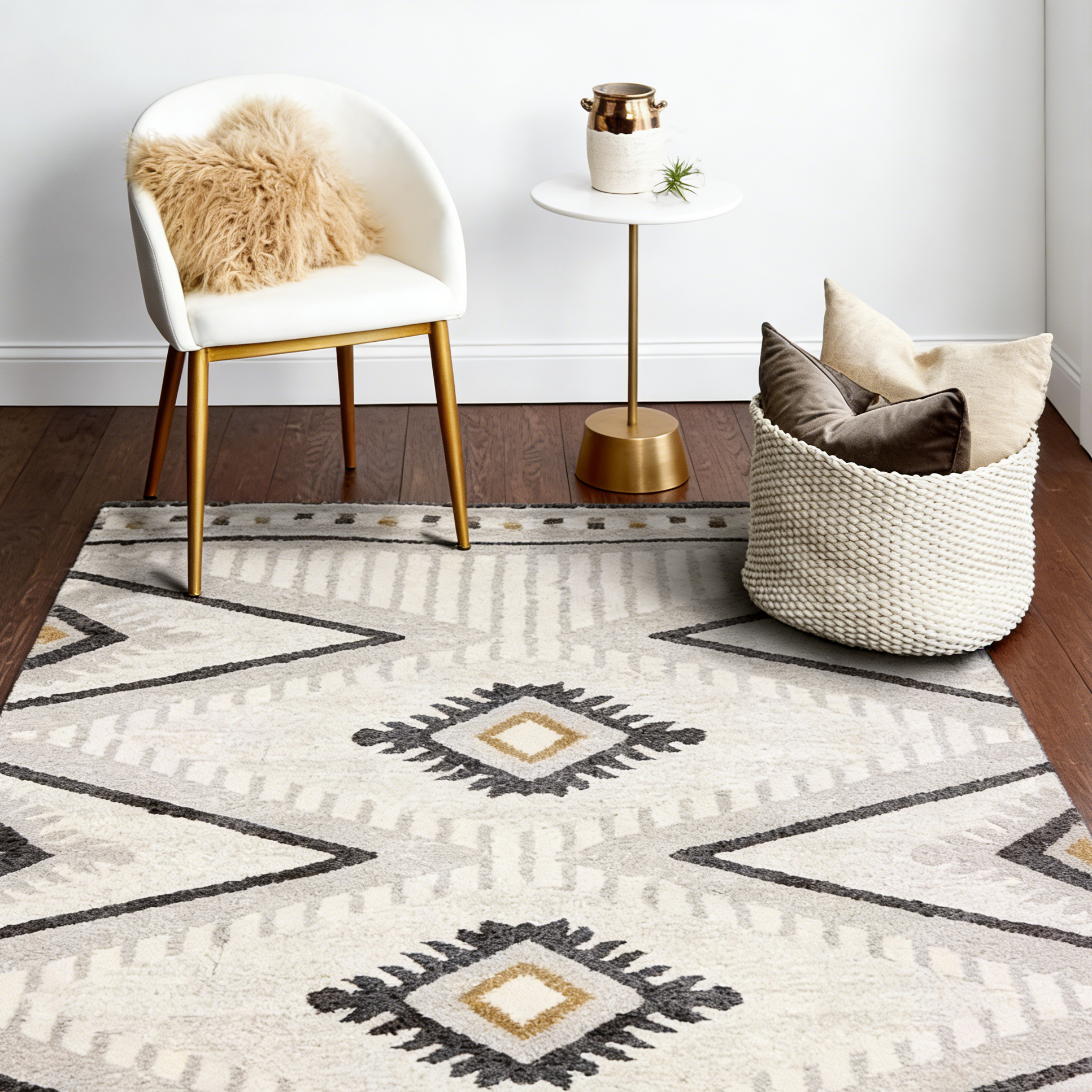 Bohemian Geometric Woven Area Rug, Modern Minimalist Decorative Rug for Living Room Bedroom