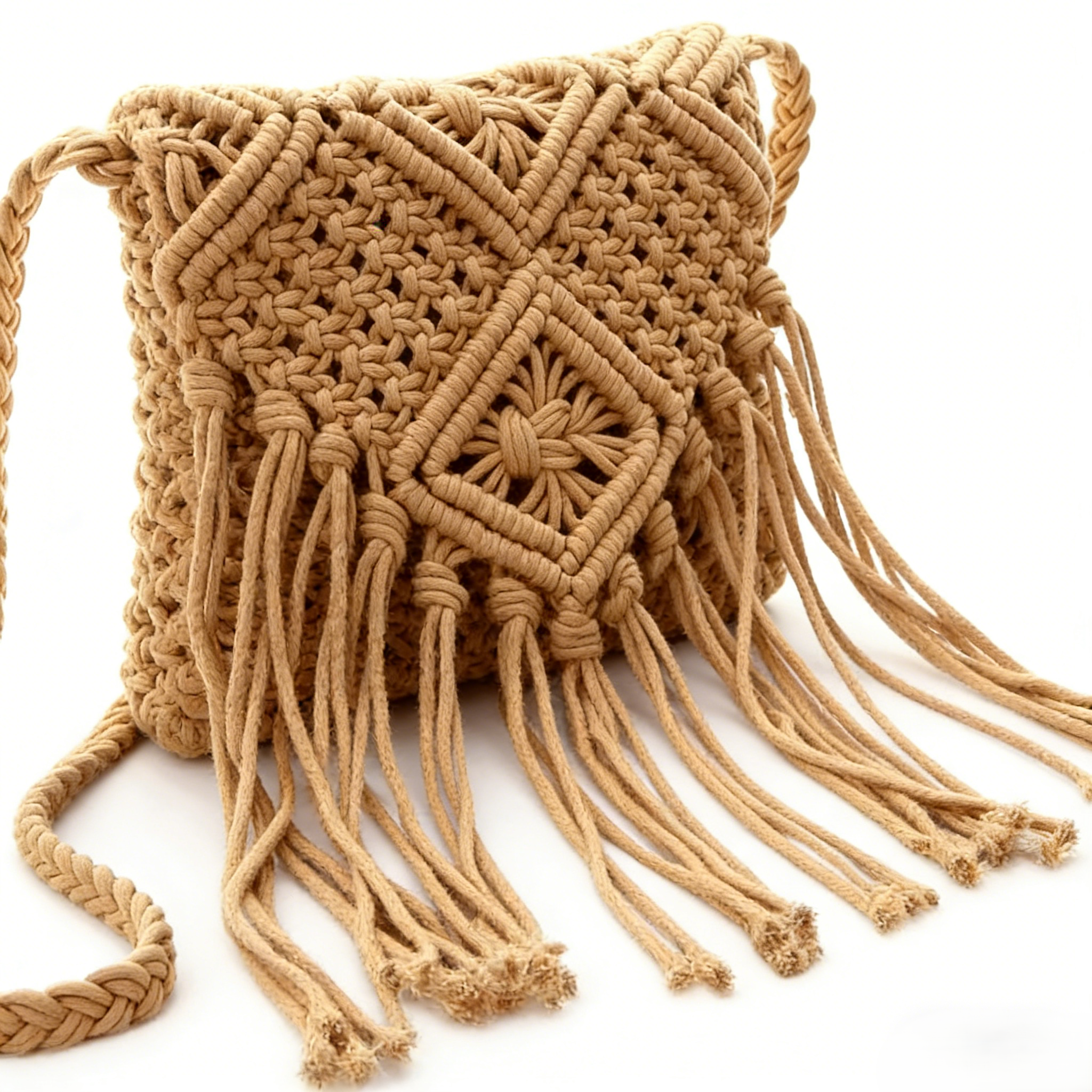 Customizable Natural Cotton Bohemian Woven Women's Shopping Bag Handmade Crochet Printed Beach Bag