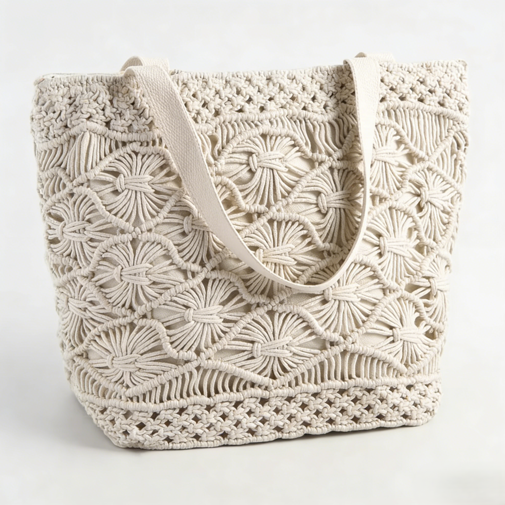 Customizable Natural Cotton Bohemian Woven Women's Shopping Bag Handmade Crochet Printed Beach Bag