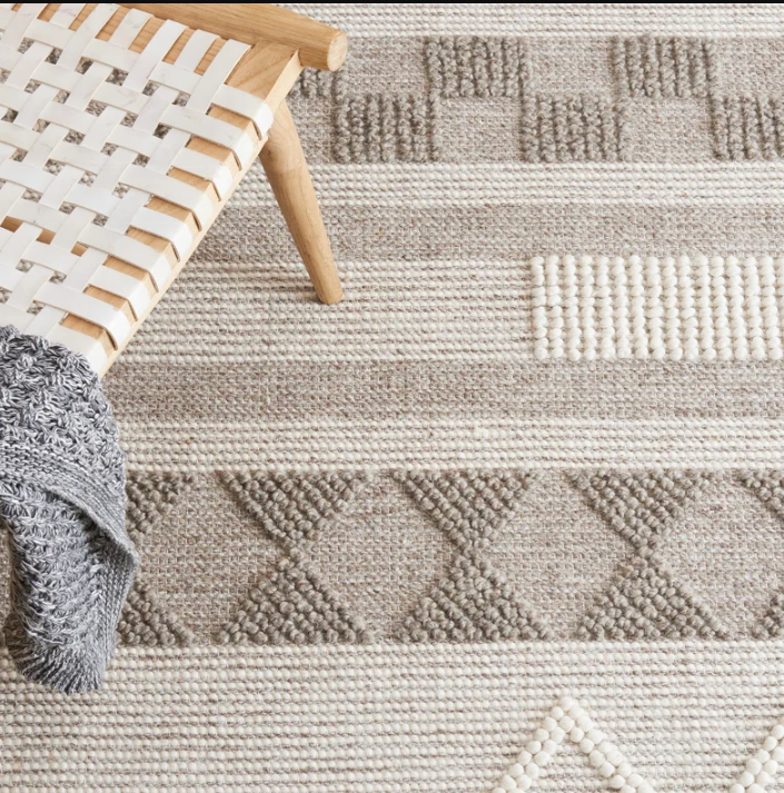 Handwoven Stripe Rug, Neutral Fringed Floor Cover for Modern Living Spaces