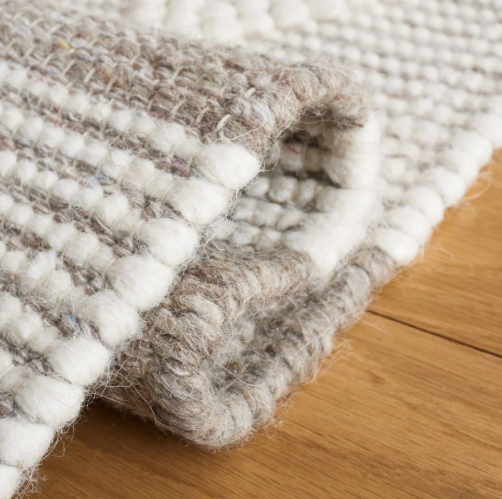 Handwoven Stripe Rug, Neutral Fringed Floor Cover for Modern Living Spaces