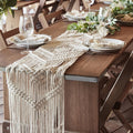 Handwoven Tassel Table Runner, Neutral Macramé Table Cover