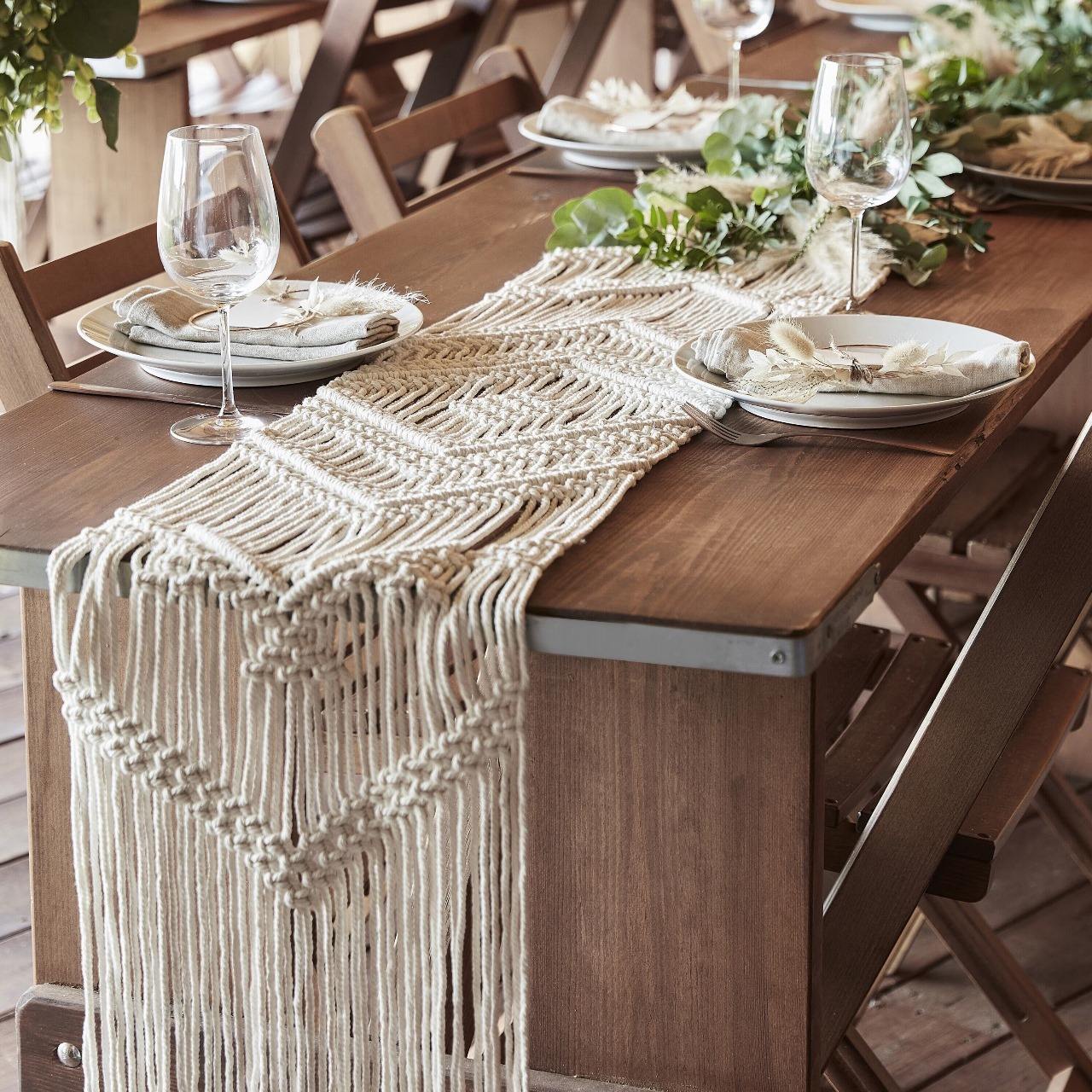 Handwoven Tassel Table Runner, Neutral Macramé Table Cover