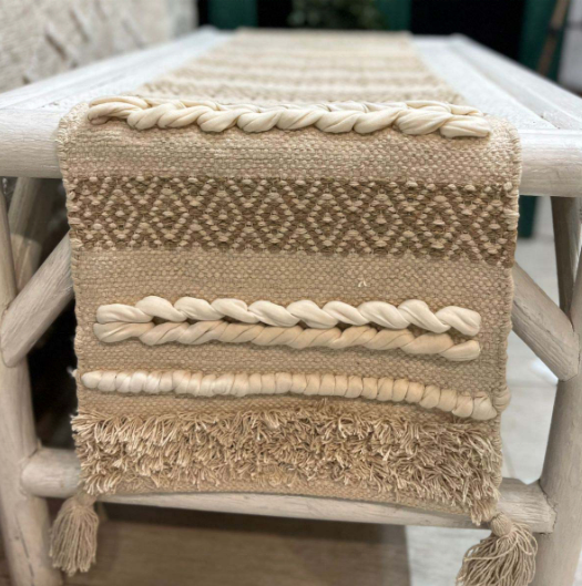 40x120 cm Natural Cotton Lace Tablecloth, Handwoven