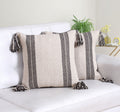 2-Piece Beige Hand-Woven Cotton Herringbone Double-Sided Pillow Covers with Tassels