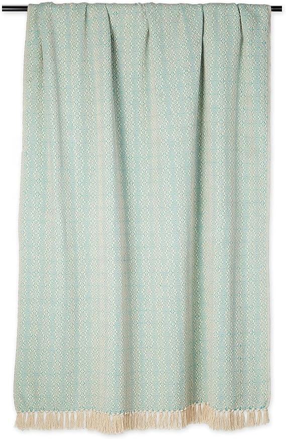 Gradient Geometric Throw Blanket, Cotton Linen Woven Decorative Blanket with Tassels for Couch Bed