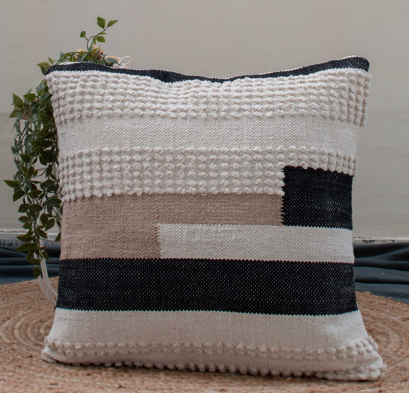 Modern Style 100% Cotton Woven Textured Pillow Cover with Zipper Closure