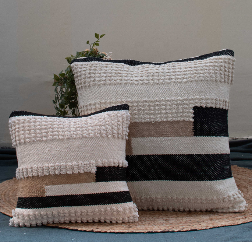Modern Style 100% Cotton Woven Textured Pillow Cover with Zipper Closure