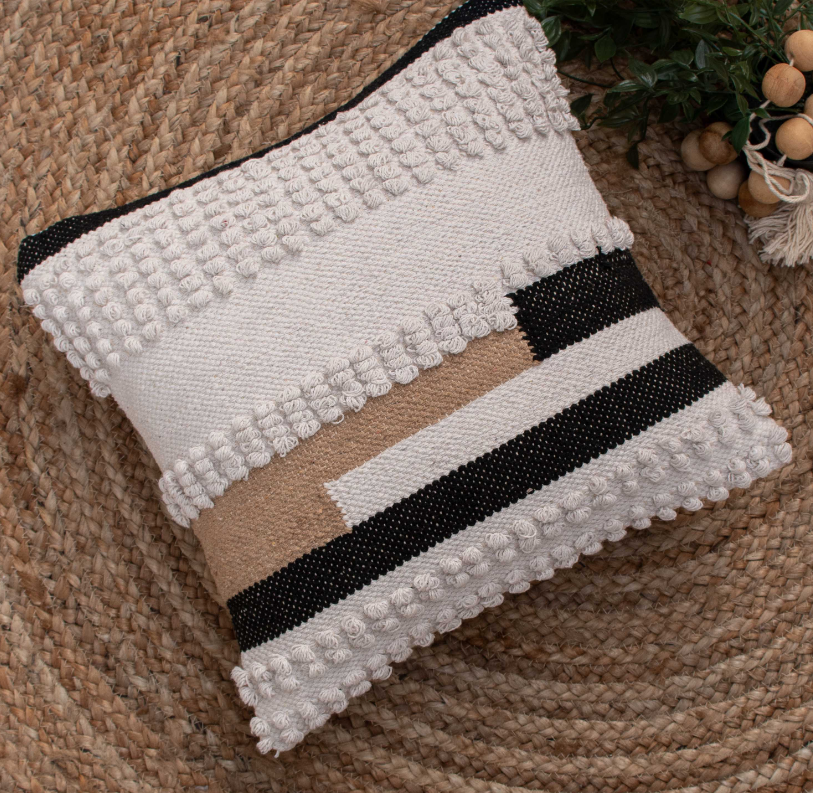 Modern Style 100% Cotton Woven Textured Pillow Cover with Zipper Closure