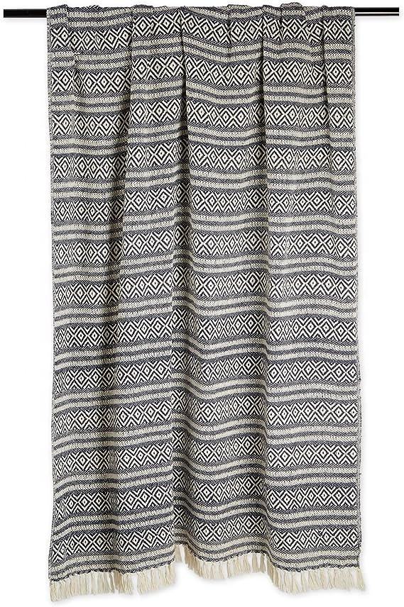 Geometric Woven Blanket, Neutral Tassel Throw for Modern Living Spaces